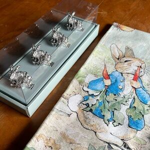 Williams Sonoma Bunny Napkin Rings and Tea Towel